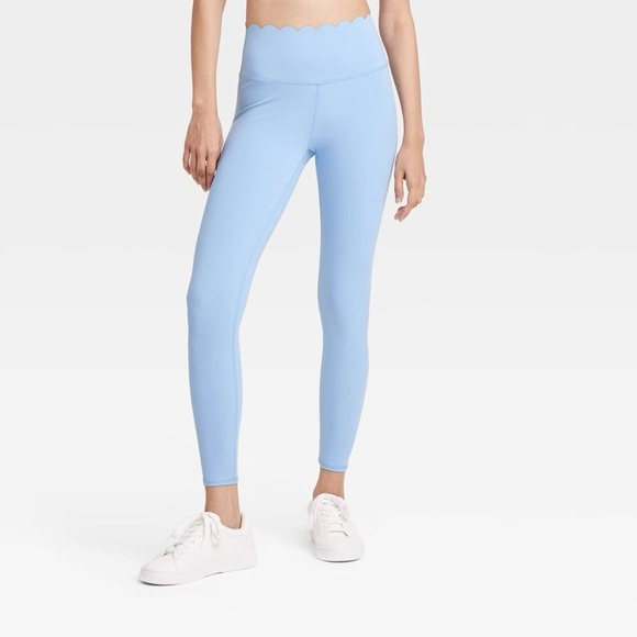 JoyLab women’s large 12 14 leggings Light Blue 7/8 length high rise scallop NWT - Picture 1 of 7
